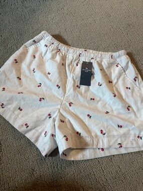 abercrombie kids White Cotton Shorts with Cherry Print